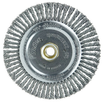Weiler Roughneck 09400 Wheel Brush - 6 in Dia - Knotted - Stringer Bead Steel Bristle