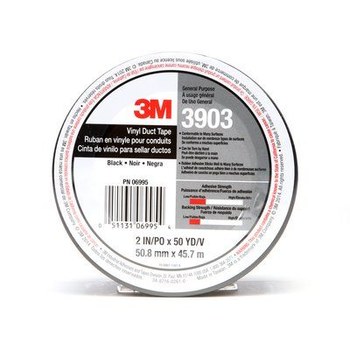 3M 3903 Black Duct Tape - 2 in Width x 50 yd Length - 6.5 mil Thick - 06995