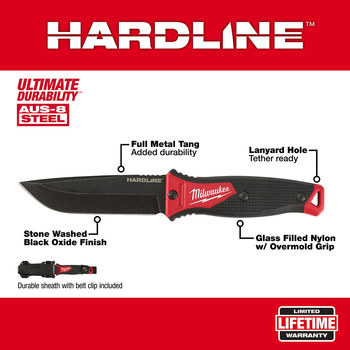 Milwaukee HARDLINE 48-22-1928 Fixed Blade Knife - Glass Filled Nylon, Rubber - 10.25 in - 50280