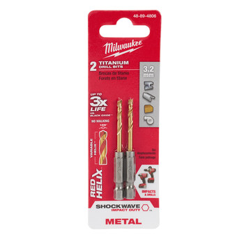 Picture of Milwaukee SHOCKWAVE RED HELIX 3.2 mm 135° Right Hand Cut Titanium Coated Drill Bit 48-89-4806 (Main product image)