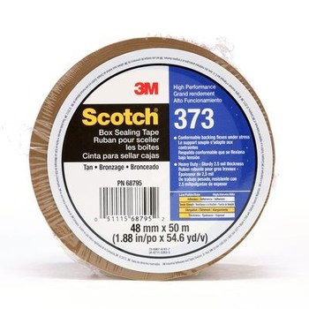 3M Scotch 373 Tan Box Sealing Tape - 48 mm Width x 50 m Length - 2.5 mil Thick - 68795