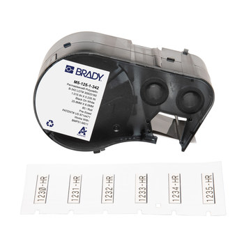 Picture of Brady PermaSleeve Black on White Flame-Retardant, Heat-Shrinkable Polyolefin Thermal Transfer M5-125-1-342 Heat-Shrink Labels (Main product image)