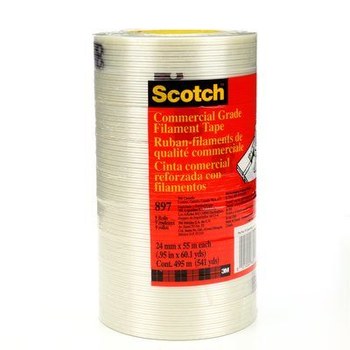 3M Scotch 897 Clear Filament Strapping Tape - 24 mm Width x 55 m Length - 5 mil Thick - 86525