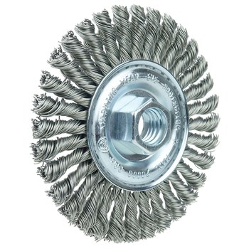 Weiler Wolverine 36218 Wheel Brush - 4 in Dia - Knotted - Stringer Bead Steel Bristle