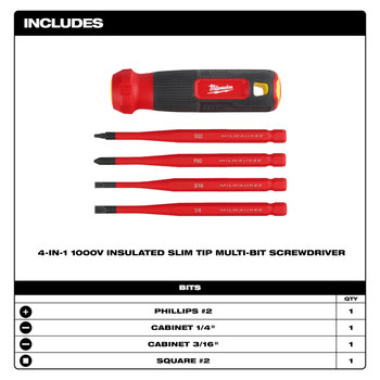 Milwaukee 48-22-2216 4-in-1 Slim Tip Multi-Bit Screwdriver - 12.68 in - 84808