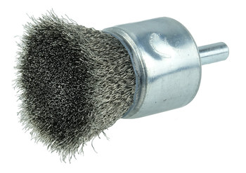 Weiler Stainless Steel Cup Brush - Shank Attachment - 1 in Diameter - 0.006 in Bristle Diameter - Cup Material: Coated - 11016