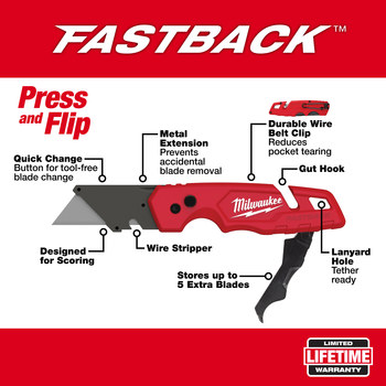 Milwaukee FASTBACK 48-22-1502 Folding Utility Knife - Aluminum - 6.87 in - 53441