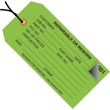 Picture of Green Metal Grommet 13 Point Cardstock 9611 Inspection Tags 2 Part - Numbered 000-499 - Pre-Strung (Main product image)