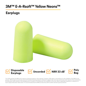3M E-A-Rsoft Yellow Neons Ear Plugs 12063 - Size Medium