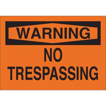 Picture of Brady B-401 High Impact Polystyrene Rectangle Orange English No Trespassing Sign part number 22201 (Main product image)