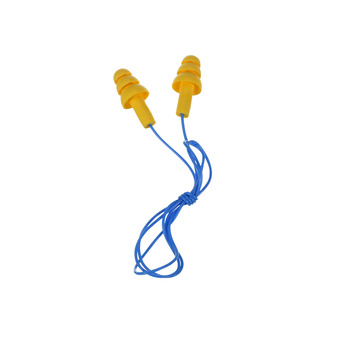 3M E-A-R UltraFit 340-4004 Yellow Universal Thermoplastic Elastomer Foam Reusable Corded Triple-Flange Ear Plugs - 25 dB NRR