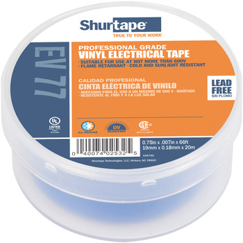 Shurtape Blue Electrical Tape - 3/4 in Width x 66 ft Length - 7.0 mil Thick - SHURTAPE 104702