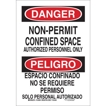 Picture of Brady B-555 Aluminum Rectangle White English / Spanish Confined Space Sign part number 124094 (Main product image)