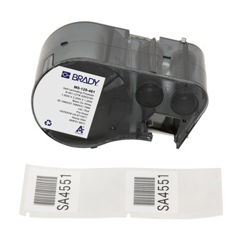 Picture of Brady Black on White, Clear Polyester Thermal Transfer M5-129-461 Self-Laminating Cryogenic Labels (Main product image)