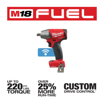 Milwaukee M18 FUEL ONE-KEY Impact Wrench 2759B-20 - M18 REDLITHIUM Battery - 220 ft/lb Max