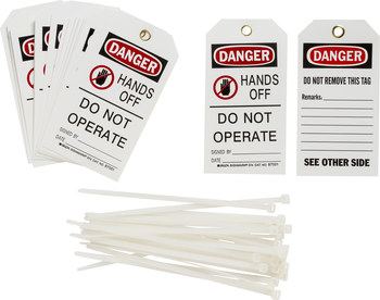 Picture of Brady Black / Red on White Metal Grommet, Self-Laminating Polyester 87001 Equipment Safety Tag (Main product image)