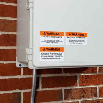 Brady 149868 Black on Orange / White Rectangle Vinyl Solar Panel System Label - 3.75 in Width - 2 in Height - 754473-61361