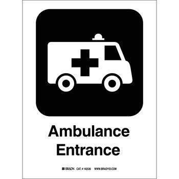 Picture of Brady B-401 High Impact Polystyrene Rectangle White English Ambulance Entrance Sign part number 142482 (Main product image)