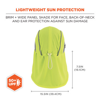 Ergodyne Chill-Its 6650 High-Visibility Lime Hi Cool/Terry Cloth Sun Hat & Neck Shade - 720476-12520