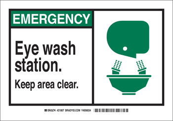Picture of Brady B-120 Fiberglass Reinforced Polyester Rectangle White English Eyewash Sign part number 62557 (Main product image)