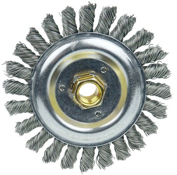 Weiler Dually 79813 Wheel Brush - 5 in Dia - Knotted - Stringer Bead Stainless Steel Bristle