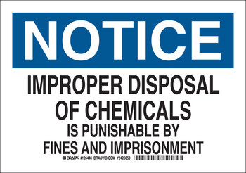 Picture of Brady B-401 Polystyrene Rectangle White English Chemical Disposal Sign part number 126448 (Main product image)
