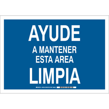Picture of Brady B-120 Fiberglass Reinforced Polyester Rectangle Blue Spanish Keep Clean Sign part number 39769 (Main product image)