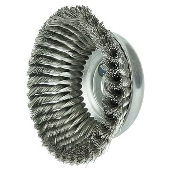 Weiler Stainless Steel Cup Brush - Threaded Arbor Attachment - 6 in Diameter - 5/8 in-11 UNC Center Hole - 0.023 in Bristle Diameter - Material Type: Stainless Steel - 12886