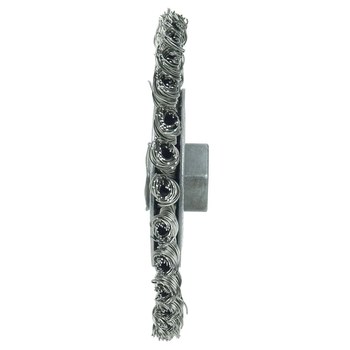 Weiler Roughneck 13135 Wheel Brush - 4 in Dia - Knotted - Stringer Bead Stainless Steel Bristle