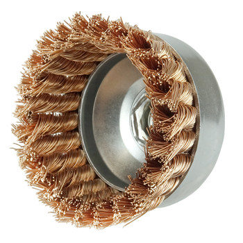 Weiler Bronze Cup Brush - Threaded Arbor Attachment - 4 in Diameter - 5/8 in-11 UNC Center Hole - 0.020 in Bristle Diameter - 12776