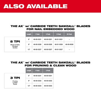 Milwaukee SAWZALL Ax Reciprocating Saw Blade 48-00-5527 - 7 TPI - 0.75 in Width x 0.05 in Thick - Carbide