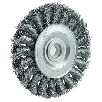 Weiler 08014 Wheel Brush - 3 in Dia - Knotted - Standard Twist Steel Bristle