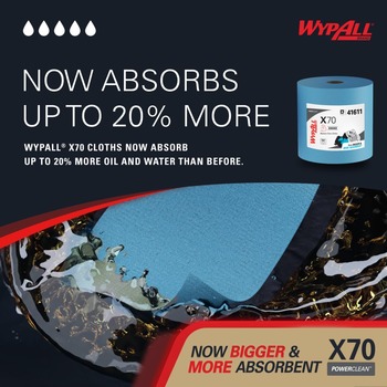 Kimberly-Clark WypAll PowerClean X70 Wiper 41611, Hydroknit, - 12.5 in x 13.4 in - Blue