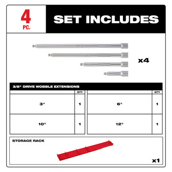 Milwaukee Wobble Extension Set 48-22-9351, 3/8 in Male Square, 3
