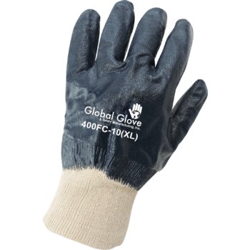 Global Glove 400FC Blue/White 9 Knit Work Gloves - Nitrile Full Coverage Coating - 400FC/9