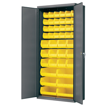 Picture of Akro-Mils AC3618Y 1000 lb Gray Yellow Powder Coated Steel 18 ga Non-Stackable Bin Cabinet (Main product image)