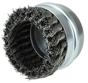 Weiler Steel Cup Brush - Threaded Arbor Attachment - 4 in Diameter - 5/8 in-11 UNC Center Hole - 0.023 in Bristle Diameter - Trim Length: 7/8 in - 12301