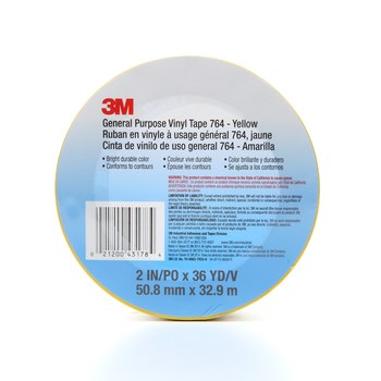 3M 764 Yellow Marking Tape - 2 in Width x 36 yd Length - 5 mil Thick - 43178