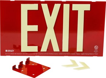 Picture of Brady Bradyglo B-555 Aluminum / Steel Rectangle Red English Exit Sign part number 145489 (Main product image)
