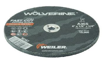 Weiler Wolverine Cut-Off Wheel 56167 - Type 1 (Straight) - 4 in - Aluminum Oxide - 36 - S