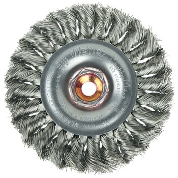 Weiler 13108 Wheel Brush - 4 in Dia - Knotted - Standard Twist Stainless Steel Bristle