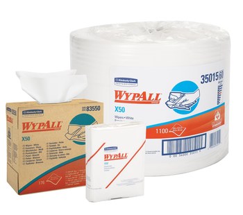 Kimberly-Clark Wypall X50 White Hydroknit Wiper - Pop-up Dispenser - 176  sheets per pack - 12.5 in Overall Length - 9.1 in Width - 83550