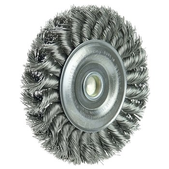 Weiler 17691 Wheel Brush - 4 in Dia - Knotted - Standard Twist Stainless Steel Bristle