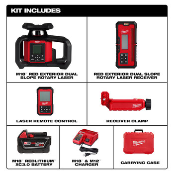 Milwaukee M18 Red/Black Polycarbonate, Nylon, Glass-Filled Nylon Exterior Dual Slope Rotary - 3704-21