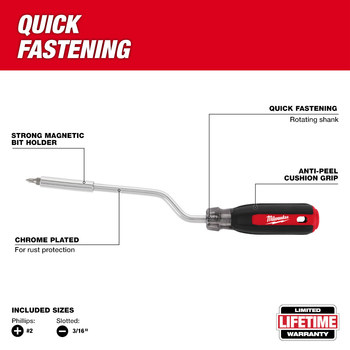 Milwaukee 48-22-2916 2-in-1 Rotating Multi-Bit Screwdriver - Chrome Molybdenum Steel - 10.10 in - 84642