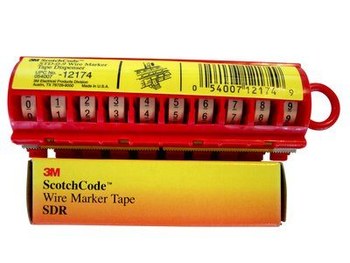 3M ScotchCode SDR-0-9 White Electrical Marking Tape - Pattern/Text = 0-9 - 0.25 in Width x 96 in Length - 3 mil Thick - 09368