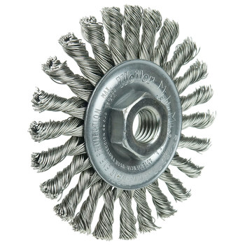 Weiler 13276 Wheel Brush - 4 in Dia - Knotted - Cable Twist Stainless Steel Bristle