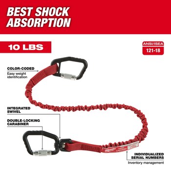 Milwaukee Quick-Connect Locking Tool Lanyard 48-22-8820, 0.7 in x 41.5 in, Nylon/Rubber, Red/Black - 50566