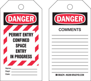 Picture of Brady Black / Red on White Self-Laminating Polyester Worker in Confined Space 65270 Confined Space Tag (Main product image)