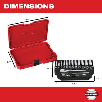 Milwaukee 48-22-9504 6 Point Ratchet & Socket Set - Alloy Steel - 1/4 in Drive - 50463